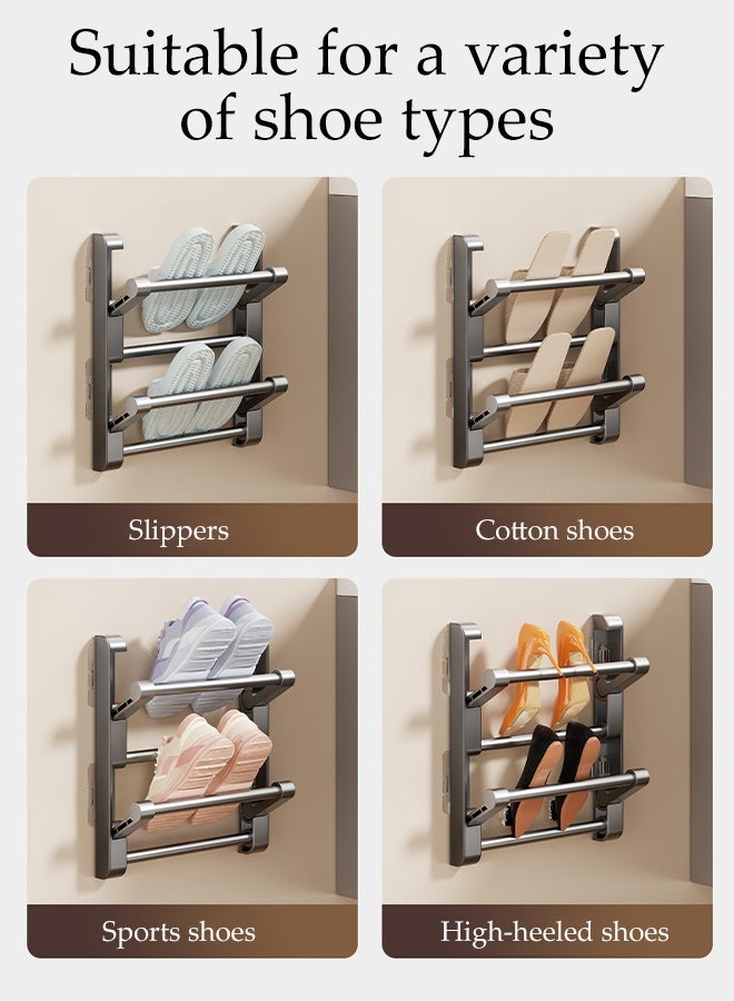 DUNISO 2-layer foldable shoe rack Multi-Functional Wall-Mounted Slippers Holder No Drilling Wall Mounted Hanging Shoe Holder Space Saving Door Shoe Holder for Door， Cabinet， Bathroom， Kitchen - Image 3