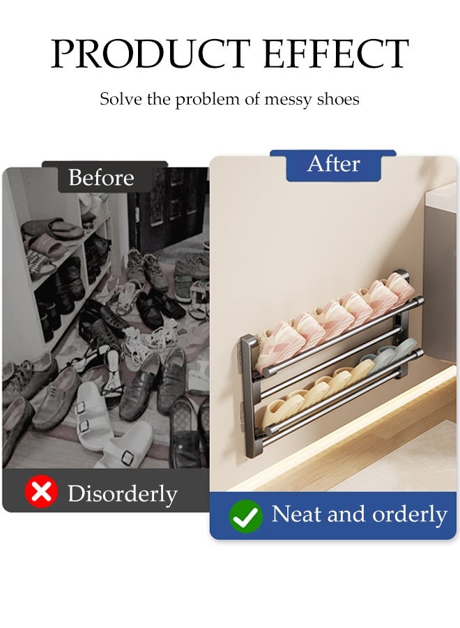 DUNISO 2-layer foldable shoe rack Multi-Functional Wall-Mounted Slippers Holder No Drilling Wall Mounted Hanging Shoe Holder Space Saving Door Shoe Holder for Door， Cabinet， Bathroom， Kitchen - Image 5