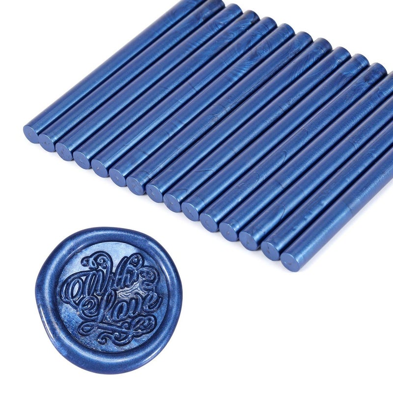 Yoption 15 Pieces Glue Gun Sealing Wax Sticks for Wax Seal Stamp, Great for Wedding Invitations, Cards, Envelopes (Blue) - Image 1