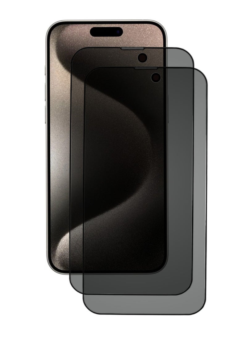ACLIX 2 Pieces Antistatic ESD Dustproof Premium Quality High Definition Anti-Spy Privacy Tempered Glass Screen Protector Designed For  iPhone 15 Pro - Image 1