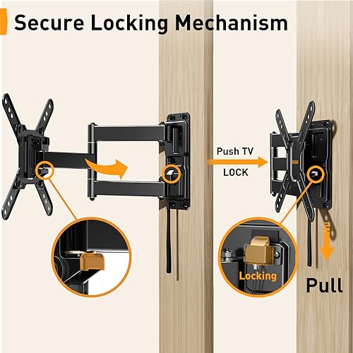 Perlegear Lockable RV TV Mount for 13–42 inch TVs up to 44 lbs, Full Motion RV TV Wall Mount with Swivel, Tilt, Pull Cord Lock, RV TV Mount for Camper, RV, Motorhome, Max VESA 200x200mm, PGLRVF2 - Image 4