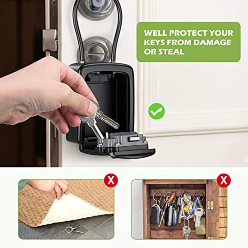 Key Lock Box, Safe Lock Box for Keys with Removable Chain, Resettable Code Key Storage Lock Box Waterproof with 4 Digit Combination, 5 Key Capacity for Warehouse, Home, Indoor and Outdoor - Black - Image 3