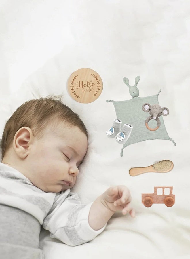 Hanayo Baby Gift Set 6 Pcs Set Baby Shower Gifts Unique Baby Gift Set Essentials Stuffs Baby Bath Toys with Rattles Bath Brush Newborn Baby Gift Set for Girls Boys(Grey) - Image 5