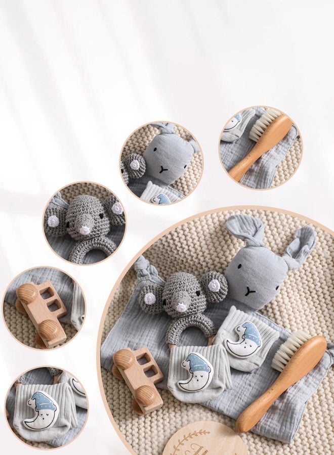 Hanayo Baby Gift Set 6 Pcs Set Baby Shower Gifts Unique Baby Gift Set Essentials Stuffs Baby Bath Toys with Rattles Bath Brush Newborn Baby Gift Set for Girls Boys(Grey) - Image 4