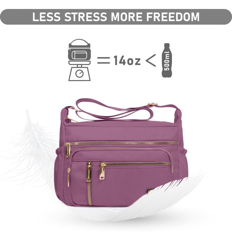 NPBAG Crossbody Bag for Women, Nylon Shoulder Purse Handbag Messenger Bag, Trendy Pocketbooks, Waterproof and Multi-Pockets (Plum) - Image 5