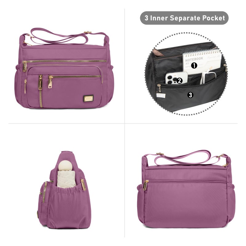 NPBAG Crossbody Bag for Women, Nylon Shoulder Purse Handbag Messenger Bag, Trendy Pocketbooks, Waterproof and Multi-Pockets (Plum) - Image 3