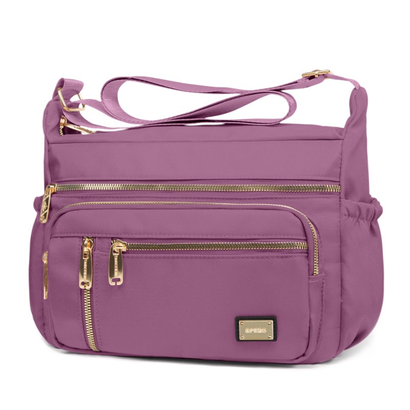 NPBAG Crossbody Bag for Women, Nylon Shoulder Purse Handbag Messenger Bag, Trendy Pocketbooks, Waterproof and Multi-Pockets (Plum) - Image 1