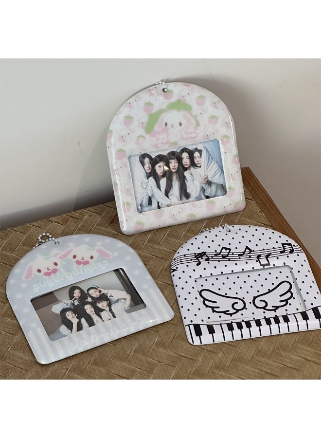 NIBEMINENT 1 - Piece Strawberry Rabbit Notes Kpop Photo Card Holder Pendant Key Chain ID Badge Holder ID Card Holder Photo Card Protector for School ID Office ID Access Card for Women Girls - Image 2