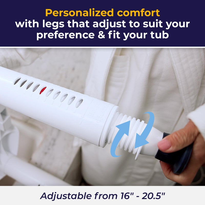 Drive Medical Bathroom Bench with Back & Arms - Adjustable Height - Suction Tip Legs for Stability - Durable Plastic Seat - 350 Lb Capacity - White - Image 5