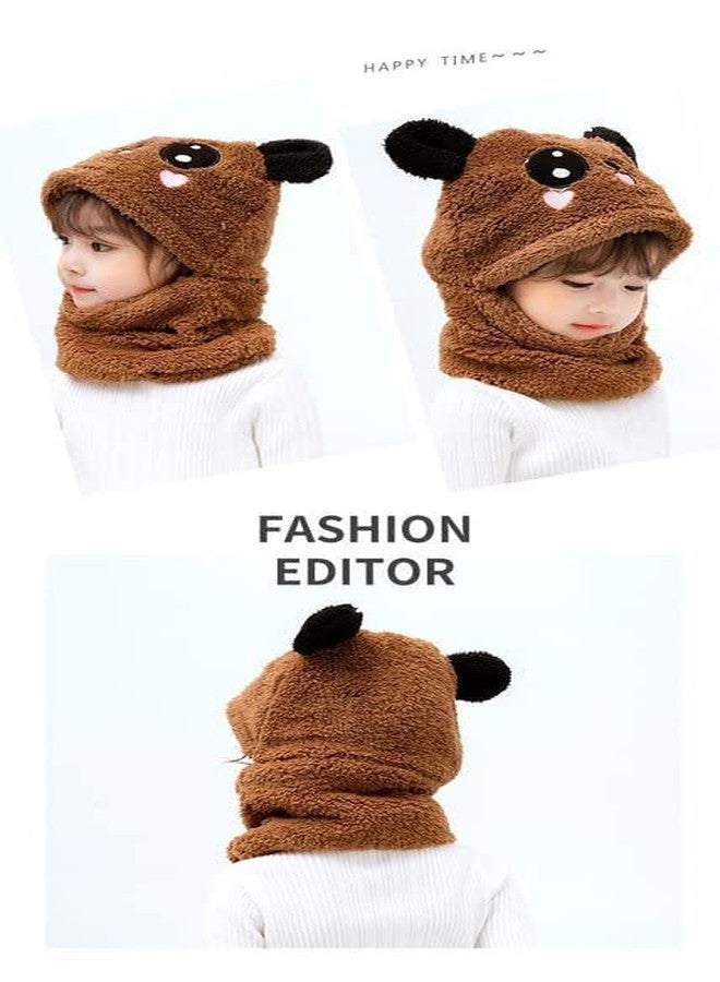 V3E قبعة بالاكلافا فuzzy للأطفال الأولاد والبنات شتوية على شكل باندا كرتونية سميكة مقاومة للرياح تغطي كامل الرأس مع أذنين دافئة ووشاح للرقبة (بني)-(1-4 سنوات) - Image 5