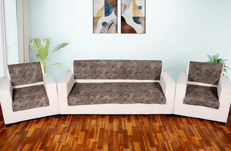 FABANE Velvet Printed Sofa Seat Cover For 5 Seater With Heavy Antiskid Backing & Easily Machine Washable Sofa Seat Runner For Couch-(27 X24 Inches-4 Pieces, 27 X72 Inches-2 Piece) - Image 1