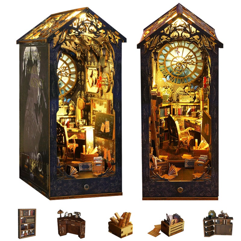 Flever Dollhouse DIY Book Nook Miniature Kit DIY Booknook Bookshelf Insert Decor 3D Wooden Booknook Miniature Kit for Creative Assembled Bookends Detective Famous Agency - Image 3
