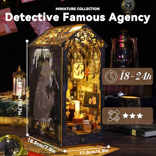 Flever Dollhouse DIY Book Nook Miniature Kit DIY Booknook Bookshelf Insert Decor 3D Wooden Booknook Miniature Kit for Creative Assembled Bookends Detective Famous Agency - Image 5