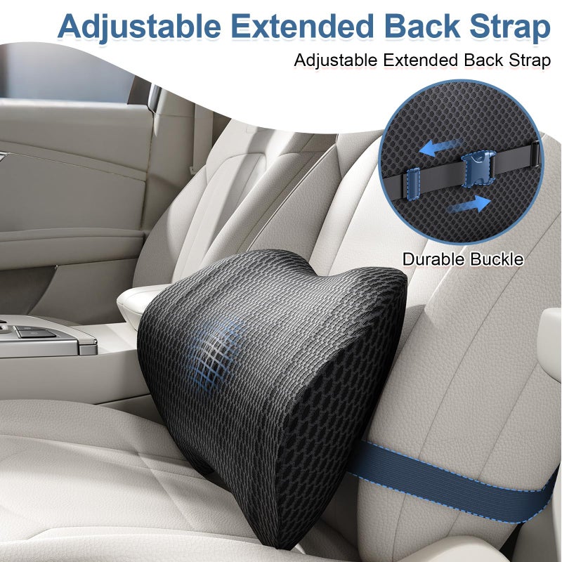 BYMECOST Lumbar Support Pillow for Car, Ergonomic Back Cushion with Strap, Memory Foam Lower Back Support Cushion for Driving, Lumbar Pillow for Pain Relief, for Office Chair, Long Sitting (Black 4D Mesh) - Image 3
