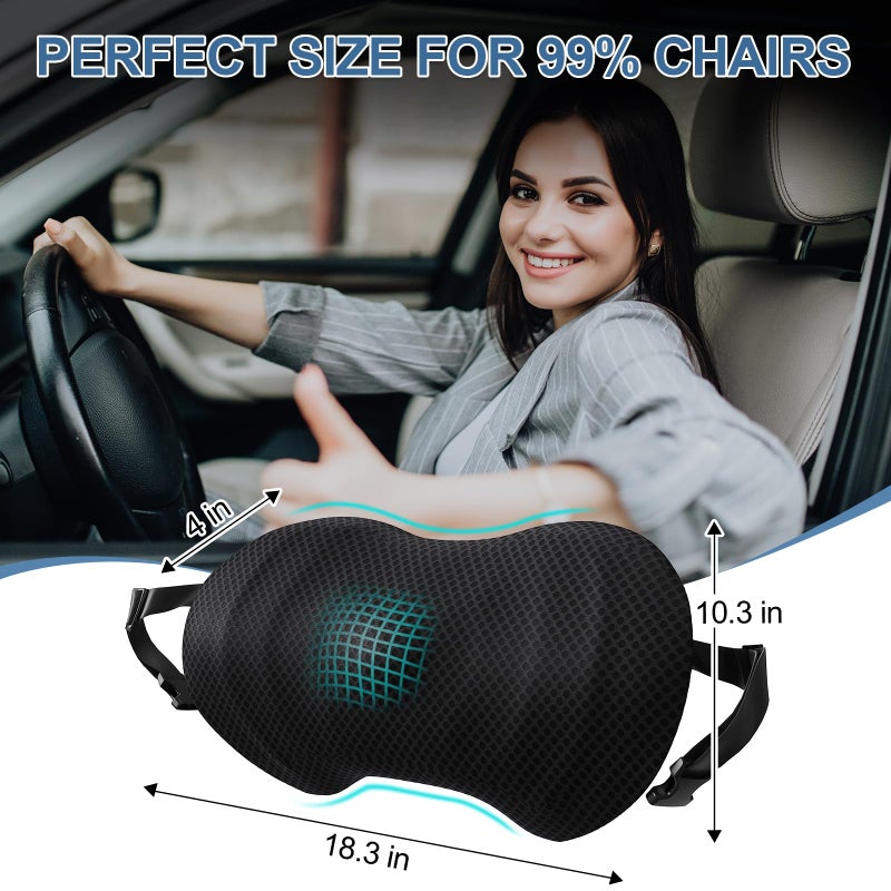 BYMECOST Lumbar Support Pillow for Car, Ergonomic Back Cushion with Strap, Memory Foam Lower Back Support Cushion for Driving, Lumbar Pillow for Pain Relief, for Office Chair, Long Sitting (Black 4D Mesh) - Image 2