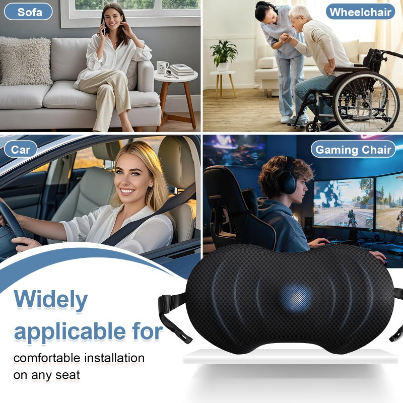 BYMECOST Lumbar Support Pillow for Car, Ergonomic Back Cushion with Strap, Memory Foam Lower Back Support Cushion for Driving, Lumbar Pillow for Pain Relief, for Office Chair, Long Sitting (Black 4D Mesh) - Image 5
