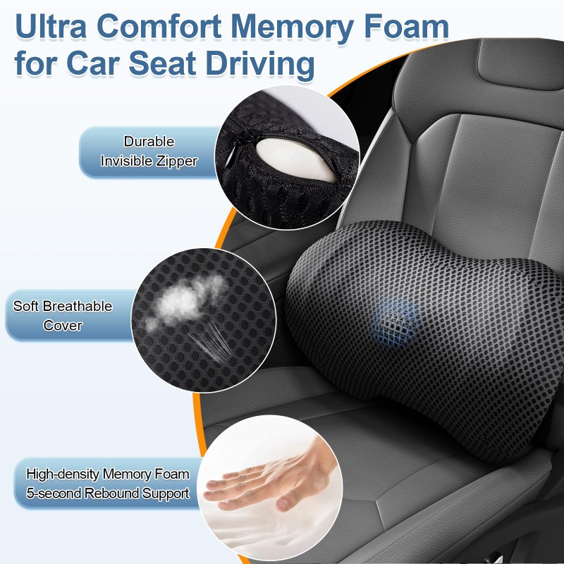 BYMECOST Lumbar Support Pillow for Car, Ergonomic Back Cushion with Strap, Memory Foam Lower Back Support Cushion for Driving, Lumbar Pillow for Pain Relief, for Office Chair, Long Sitting (Black 4D Mesh) - Image 4