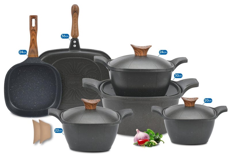 نيوكلين طقم جرانيت ديزاين كوري 11 ق مربع نيو كلاين ( 4 حلة + دبل جريل + مقلايه ) Neoklien -Black