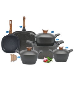 نيوكلين طقم جرانيت ديزاين كوري 11 ق مربع نيو كلاين ( 4 حلة + دبل جريل + مقلايه ) Neoklien -Black 
