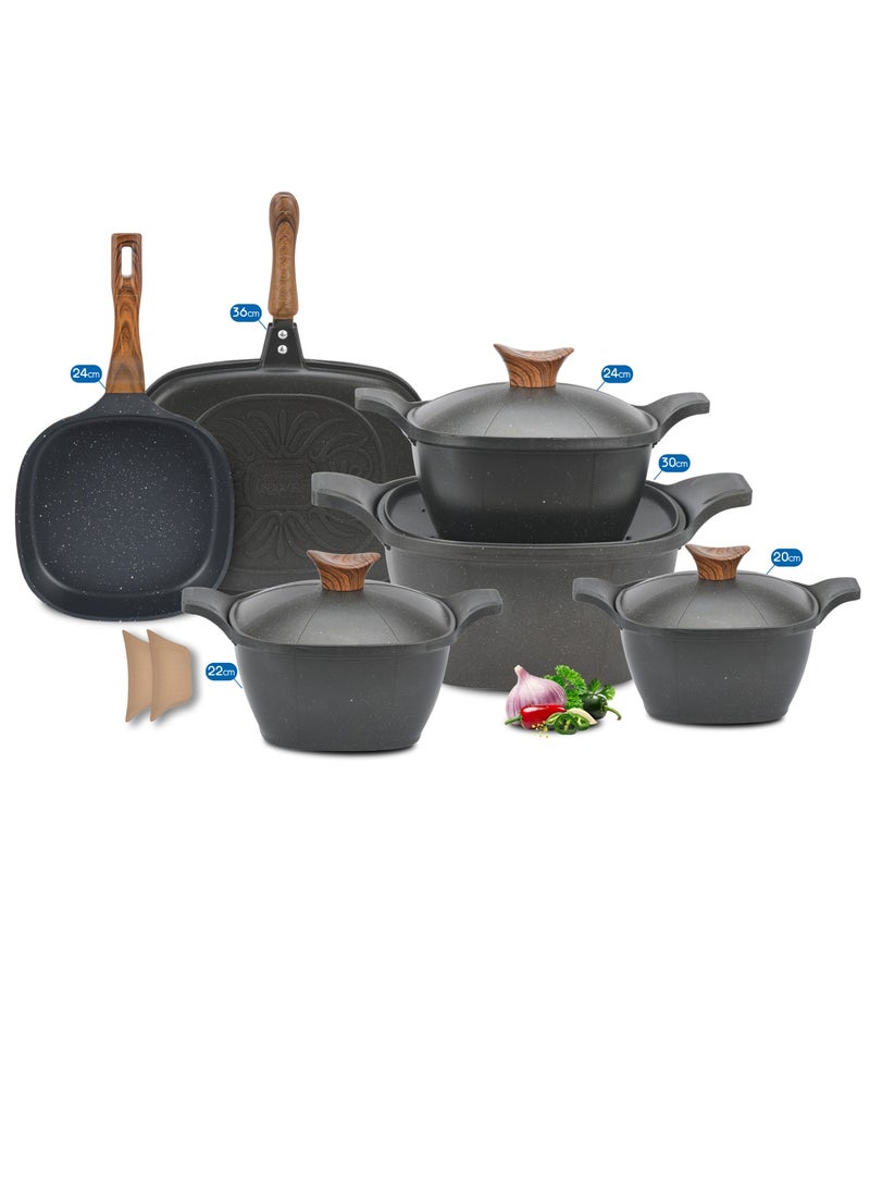 NeoKlein Korean Design Granite Set, 11 sq., Neoklien (4 pots + double grill + frying pan) Neoklien -Black 