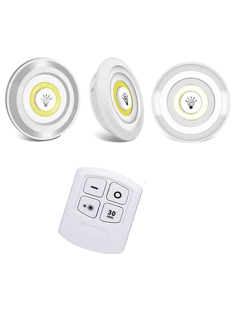 TIGER LED Puck Lights with Remote Control – Wireless Battery Operated Under Cabinet Lighting – Dimmable Stick-On Lights for Closet, Kitchen, Bedroom, Wardrobe, Pantry, Stairs – Easy Peel & Stick Install – 3 Pack Battery Powered Night Lights - Image 1
