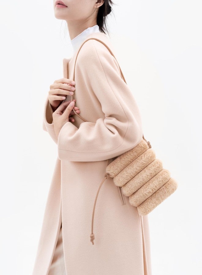 Comfyable Small Crossbody Bag for Women - Faux Fur Fluffy Quilted Cell Phone Purse with Strap, Mini Plush Furry Puffer Pouch, Camel - Image 5