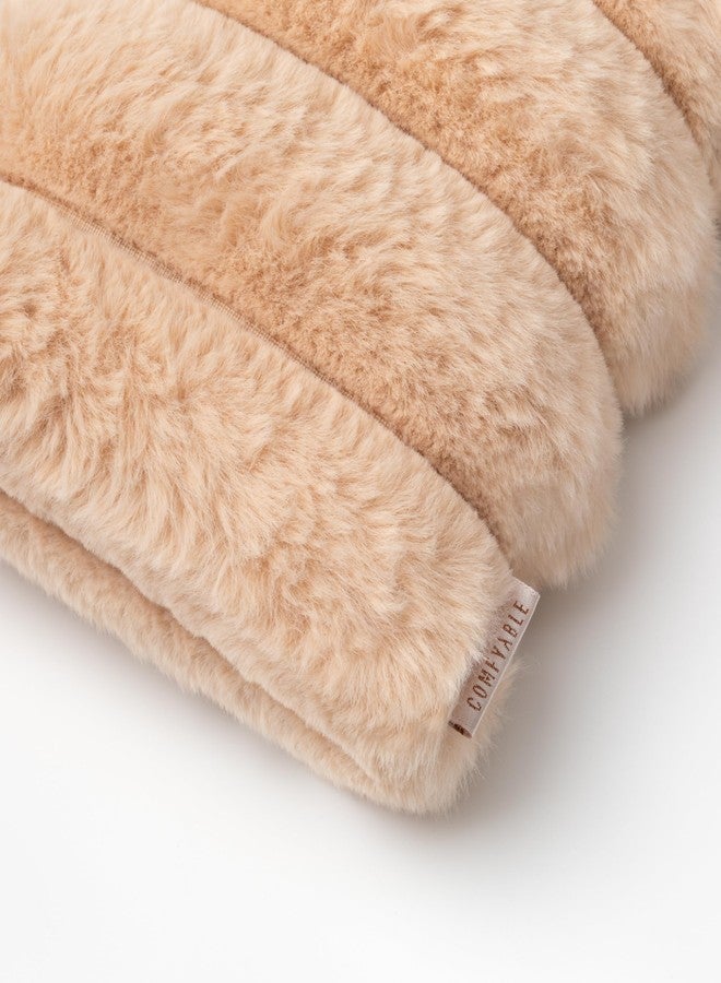 Comfyable Small Crossbody Bag for Women - Faux Fur Fluffy Quilted Cell Phone Purse with Strap, Mini Plush Furry Puffer Pouch, Camel - Image 4