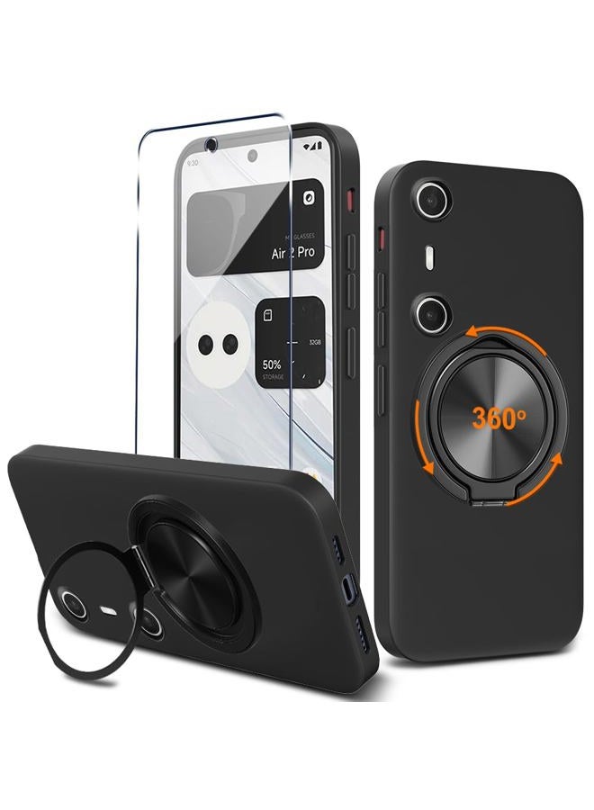 Nijiadi Compatible for Xreal Beam Pro Phone Case with Glass Screen Protector, 360° Rotatable Ring Holder Kickstand Silicone TPU Silm Fit Shockproof Protective Cover Case for Xreal Beam Pro - Black - Image 1
