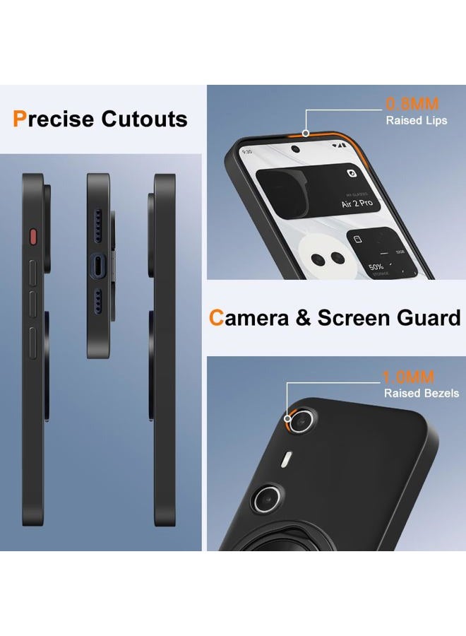 Nijiadi Compatible for Xreal Beam Pro Phone Case with Glass Screen Protector, 360° Rotatable Ring Holder Kickstand Silicone TPU Silm Fit Shockproof Protective Cover Case for Xreal Beam Pro - Black - Image 2