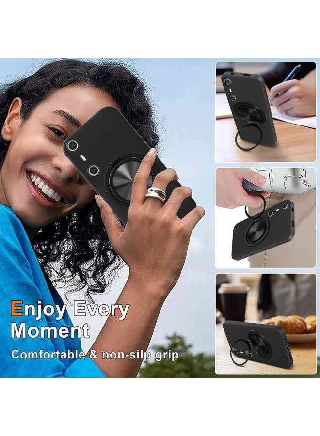 Nijiadi Compatible for Xreal Beam Pro Phone Case with Glass Screen Protector, 360° Rotatable Ring Holder Kickstand Silicone TPU Silm Fit Shockproof Protective Cover Case for Xreal Beam Pro - Black - Image 4