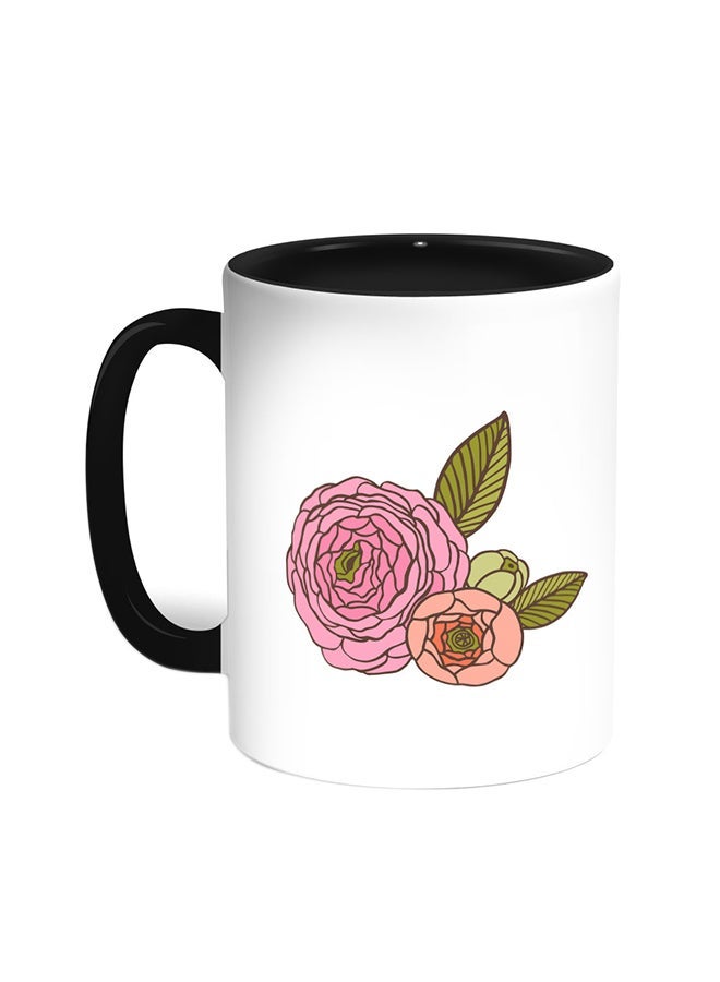 RYN Fees Roses Printed Coffee Mug Black/White 11ounce