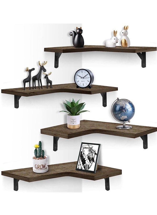 Arabest Corner Floating Shelves Wall Mounted Set of 4, Rustic Wood Wall Storage Shelves for Bedroom, Living Room, Bathroom, Kitchen, Office  - Image 1