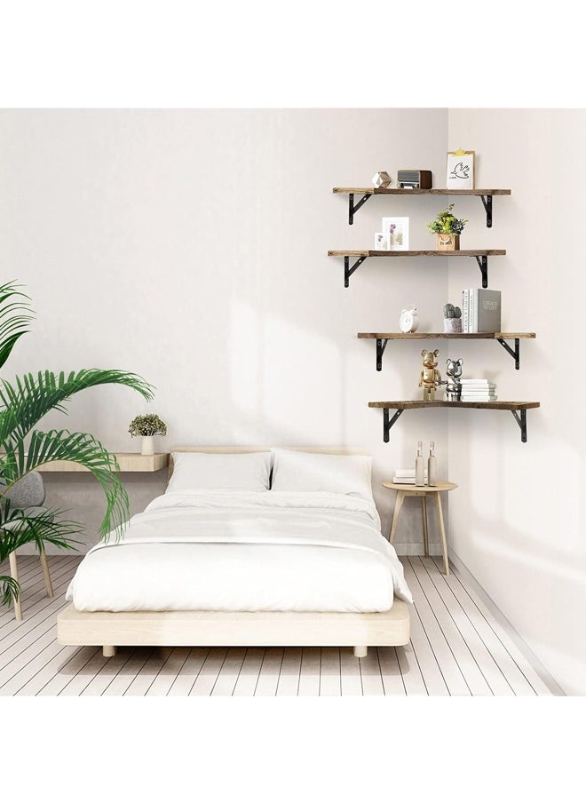 Arabest Corner Floating Shelves Wall Mounted Set of 4, Rustic Wood Wall Storage Shelves for Bedroom, Living Room, Bathroom, Kitchen, Office  - Image 5
