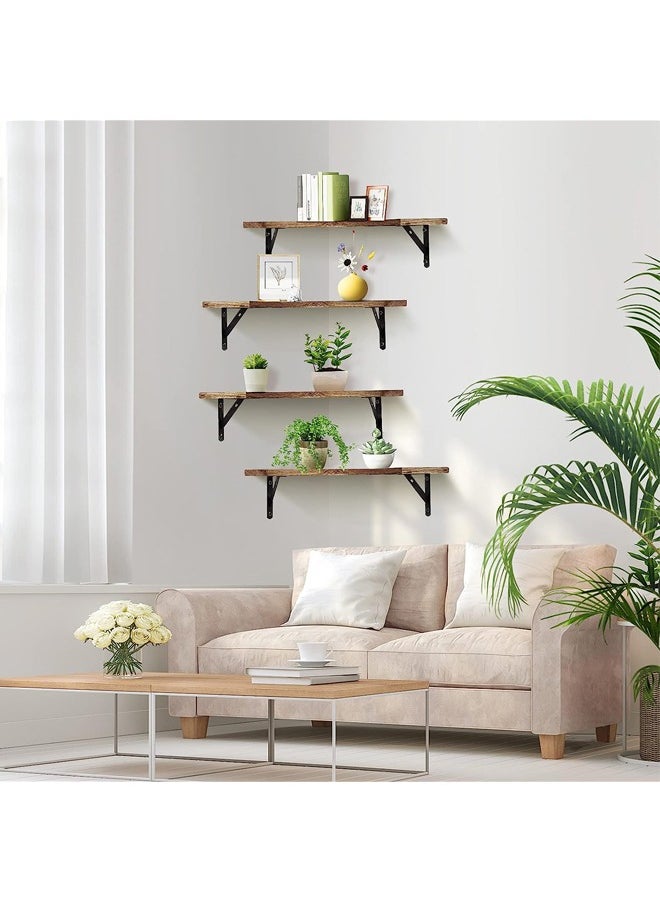 Arabest Corner Floating Shelves Wall Mounted Set of 4, Rustic Wood Wall Storage Shelves for Bedroom, Living Room, Bathroom, Kitchen, Office  - Image 4