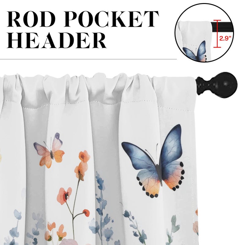 Tayney Spring Wildflower Flower Kitchen Window Curtains Valance and Tier Set 36 Inch, Butterflies Blooms Rod Pocket Short Tier Curtain for Bathroom, Watercolor Small Cafe Drapes for Kitchen Decor - Image 5