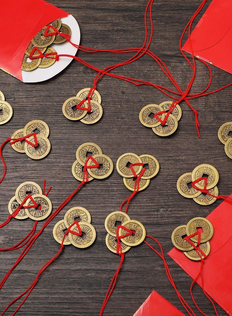 Chinese Fortune Coins Feng Shui Coins Lucky Coins I Ching Coins Traditional Red String Fortune Coins Chinese Ancient Coins Chinese New Year Fortune, Good Luck and Success (Set of 25, 1 Inch) - Image 3