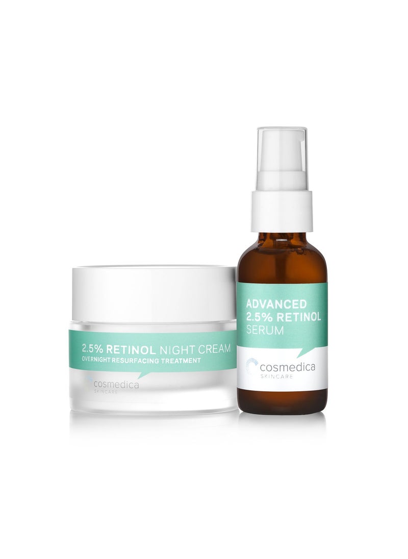 Cosmedica Skincare Retinol Serum 25 1oz  Retinol Cream 2oz Complete Anti Aging Skincare Combo Set 