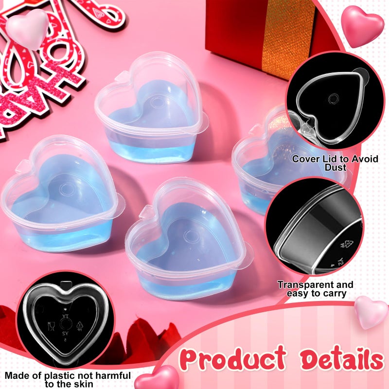 Layhit 100 Pcs Heart Shaped Storage Containers Plastic Mini Heart Box Clear Food Storage Containers with Lid Portion Cups for DIY Craft Liquid Foam Ball Soft Clay(1.7 oz) - Image 2