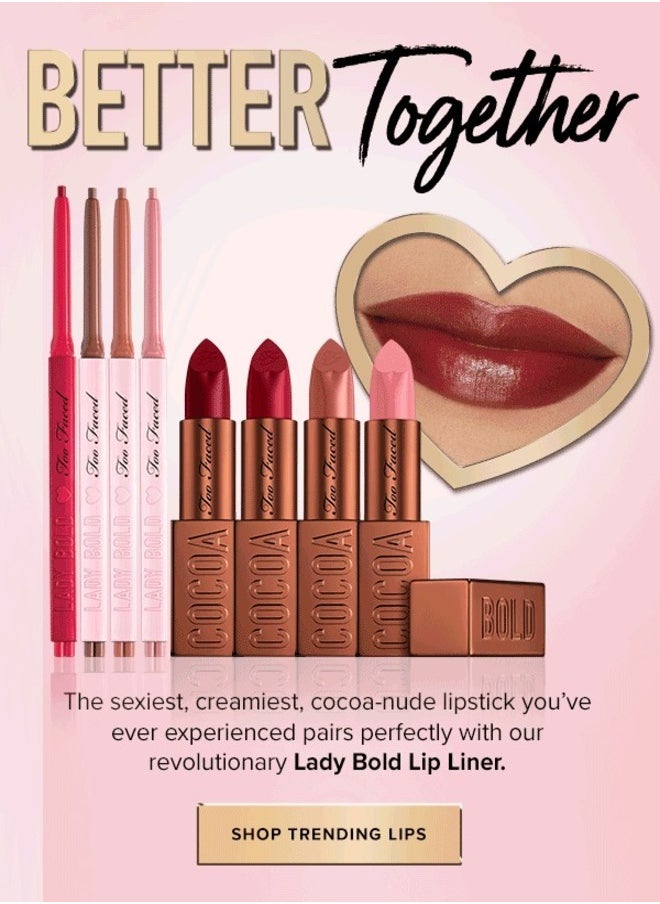 Too FacedCosmetics - Too Faced Cocoa Bold Em-Power Cream Lipstick, Buttercream (3.3g) – Luxuriously Creamy, Long-Lasting Lipstick with Rich Buttercream Nude Shade, Infused with Cocoa Butter for Hydration and Comfort - Image 1