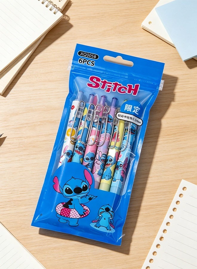 6PCS Stitch Rollerball Pen Set, Cute Cartoon Writing Pens for Kids Students School Supplies Birthday Party Favors Gift - Image 4