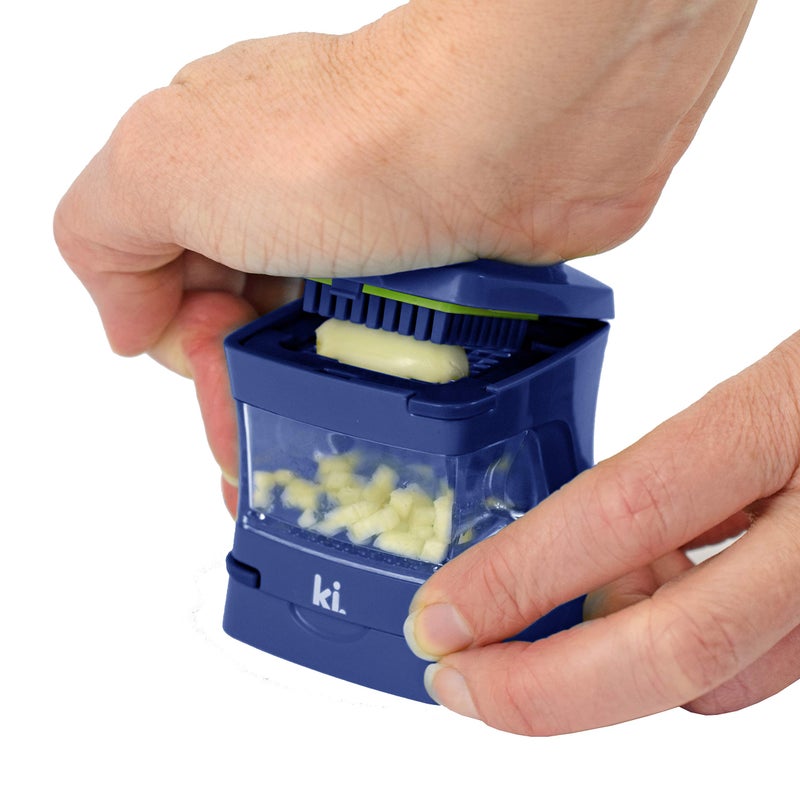 Kitchen Innovations Garlic-A-Peel Garlic Press, Crusher, Cutter, Mincer, and Storage Container - Includes Silicone Garlic Peeler - Easy to Clean - Stainless Steel Blades – (Blue), standard - Image 3
