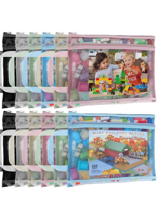 YOPCDJ 12 Pack Mesh Zipper Pouch Bags, Double-Layer Nylon Puzzle Storage Bags, Breathable See Through Zipper Pouch with Handle for Classroom Organization and Storage, Board Game Storage, A4 - Image 1