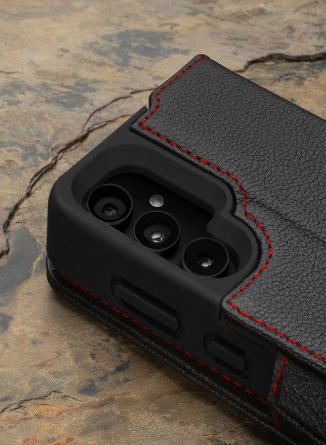 TORRO Case Compatible with Samsung Galaxy S24 5G - Premium Leather Wallet Case with Kickstand and Card Slots (Black with Red Detail) - Image 5