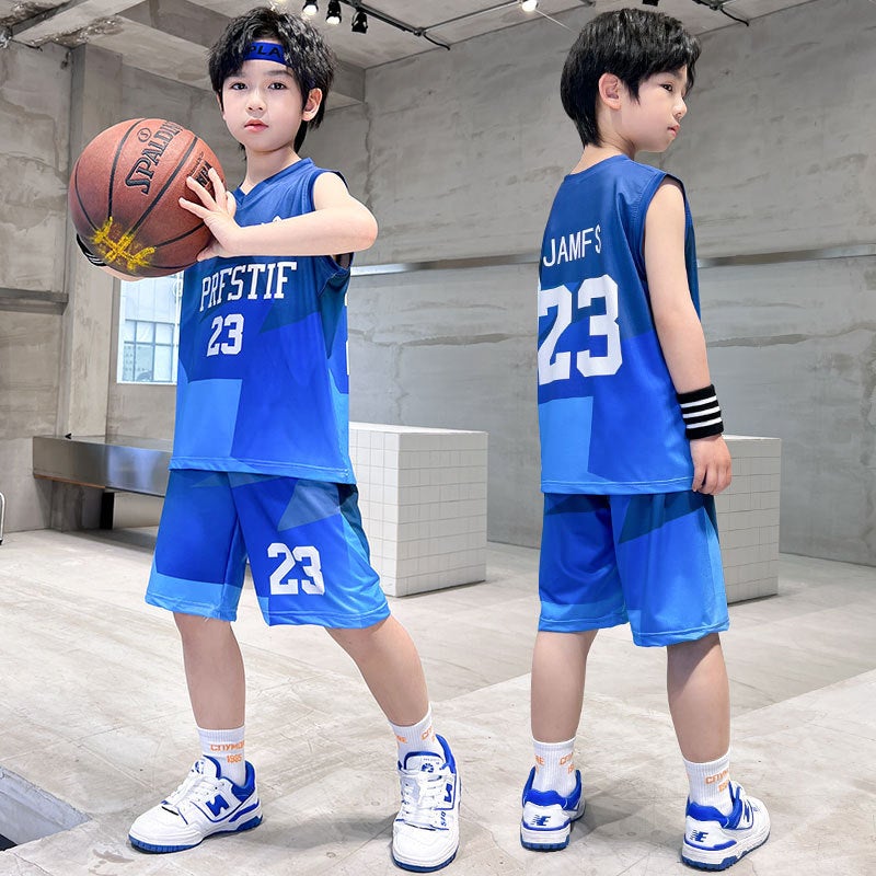 Boys Summer 2024 New Thin Vest Basketball Suit Set 22108 blue 