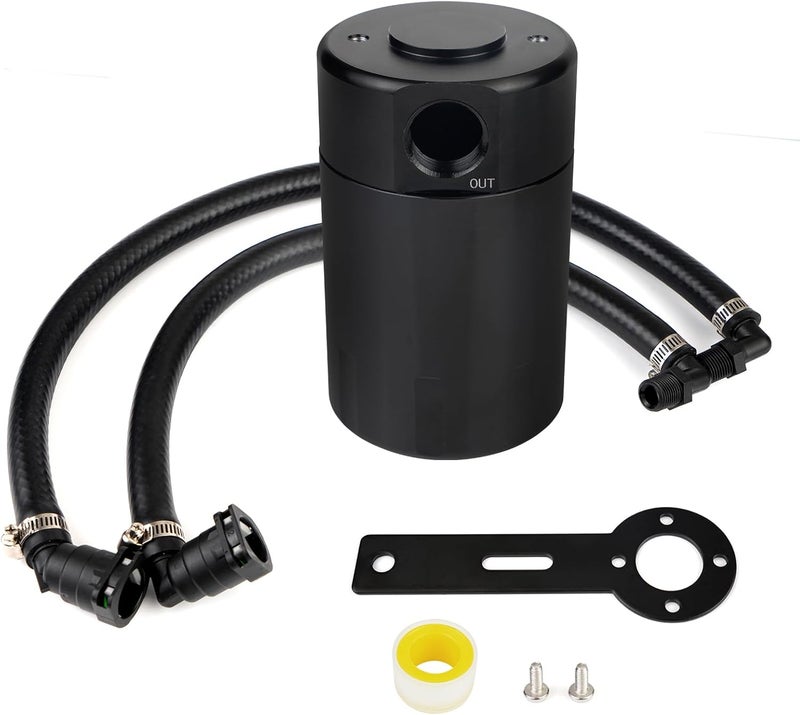 BHB Upgraded Baffled Oil Catch Can Oil Separator Kit with NBR Hose for Ram TRX 6.2L SC 2021-2023 - 3oz Black - Image 1