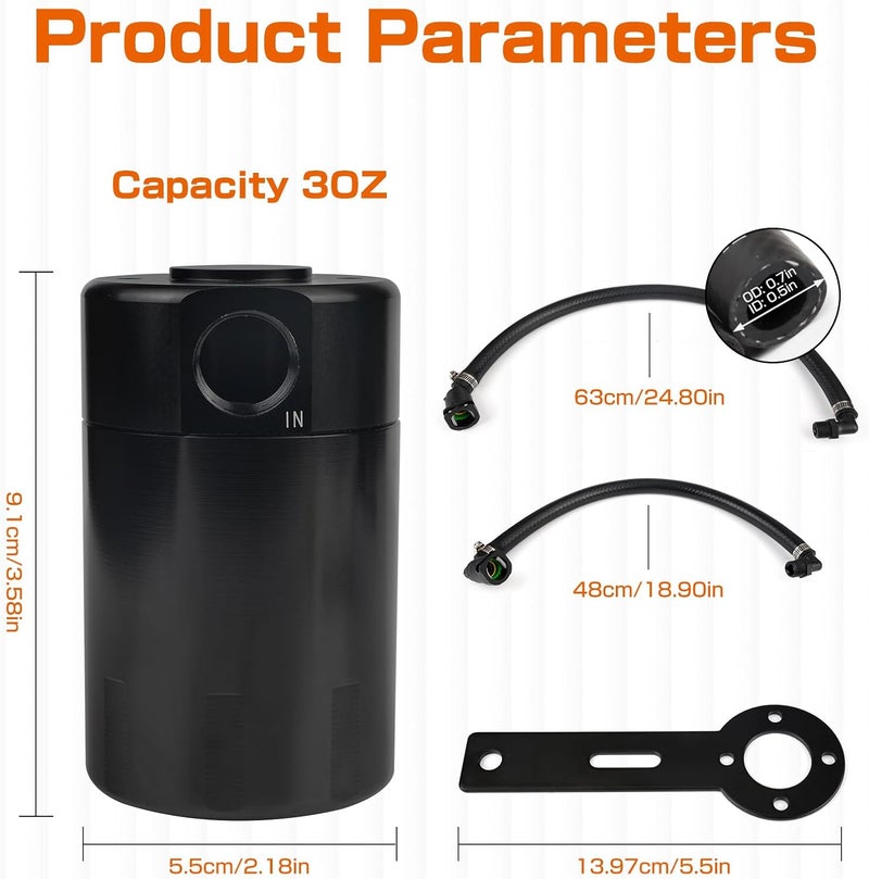 BHB Upgraded Baffled Oil Catch Can Oil Separator Kit with NBR Hose for Ram TRX 6.2L SC 2021-2023 - 3oz Black - Image 5
