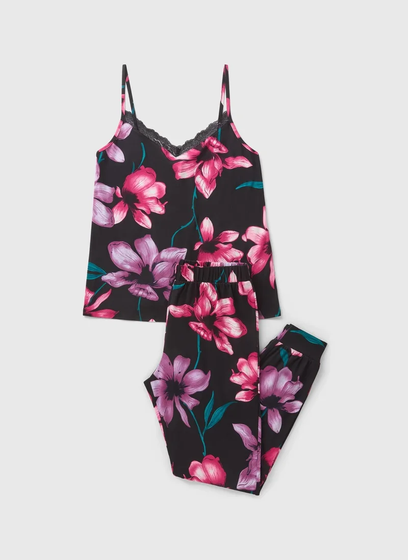 Matalan Black Floral Cami Pyjama Set
