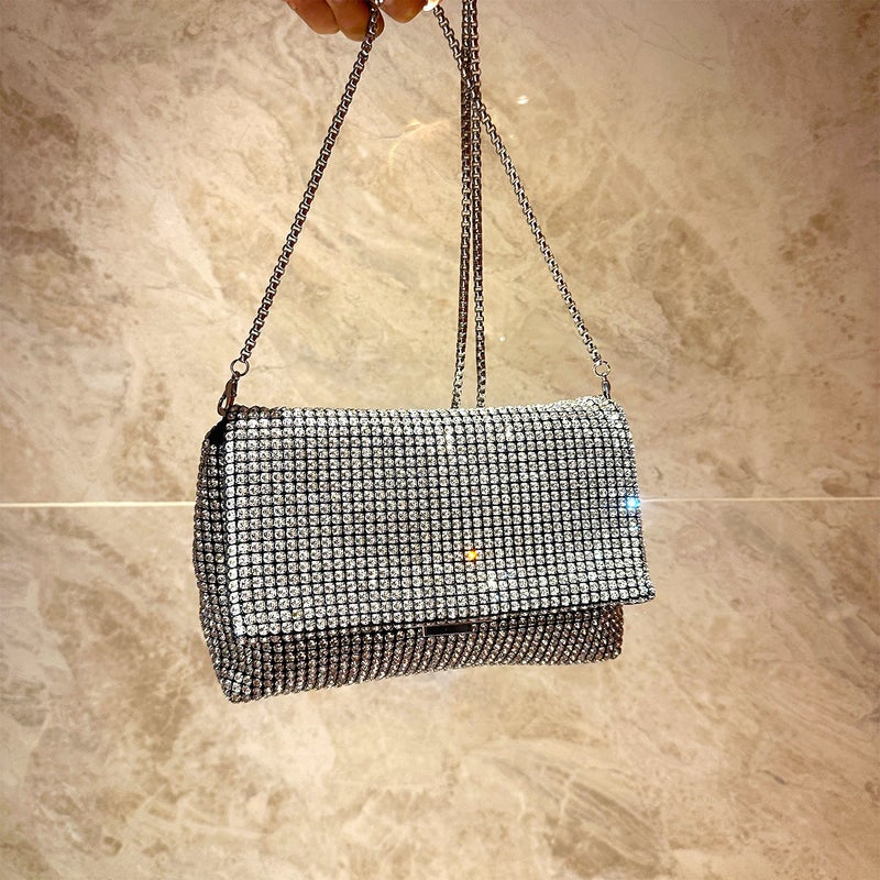 Women'S Bag Rhinestone Flip Shoulder Bag Chain Crossbody Bag Clutch Bag Shiny Party Evening Bag - Image 2