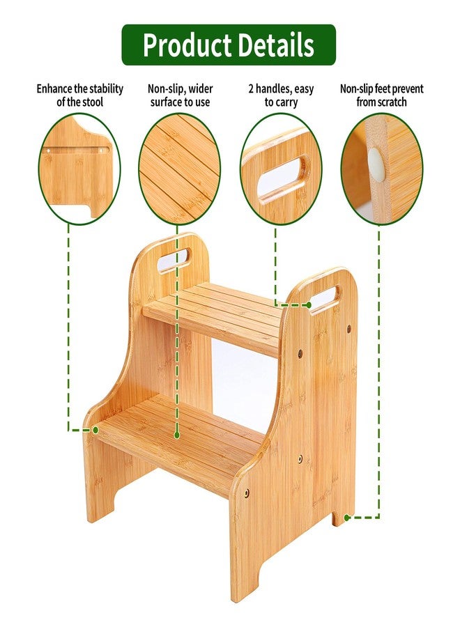 VaeFae Bamboo 2 Step Stool with Non-Slip Step Treads and 2 Cutout Handles - Image 3