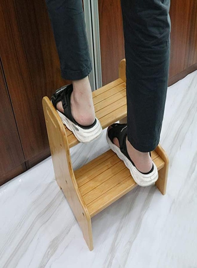 VaeFae Bamboo 2 Step Stool with Non-Slip Step Treads and 2 Cutout Handles - Image 4